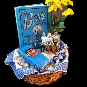 Vintage Boys Collectibles Gift Basket Mother Father Birthday Blue Decor